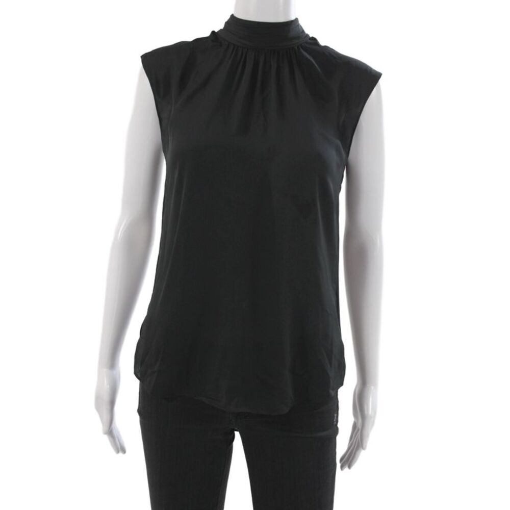 Veronica Beard Womens Silk Mock Neck Tie Sleeveless Blouse Black Size 2